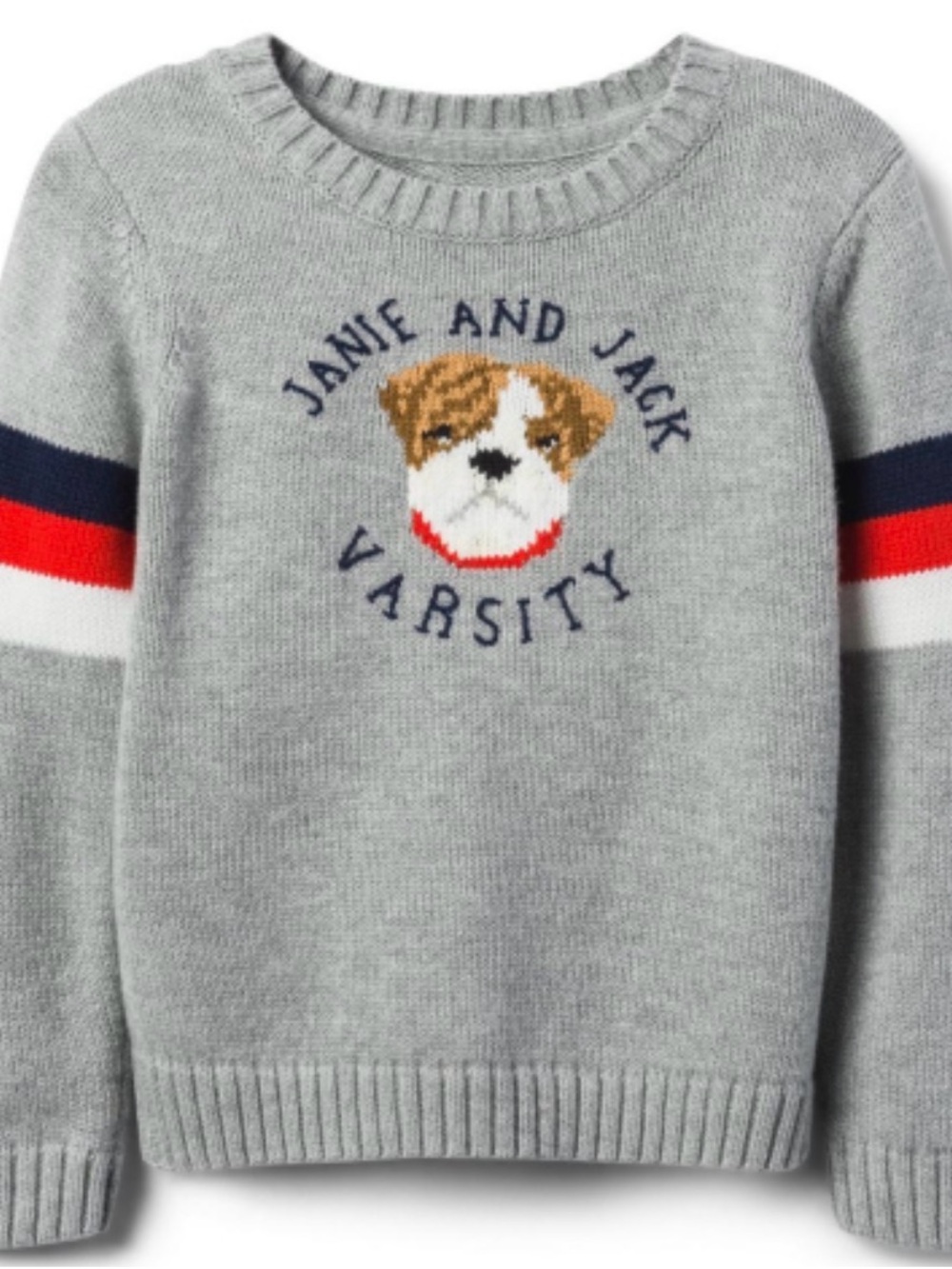 Janie & Jack Varsity French Bulldog Collegiate Gray Sweater Kids Size 3